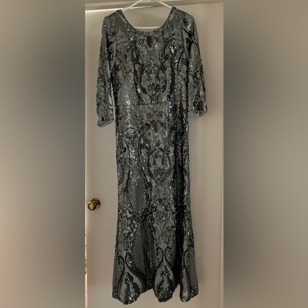 Alex Evenings Metallic Long Sleeve Gown